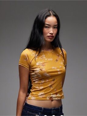 All Saints Floral Crew Crop Top - Mustard. NWOT